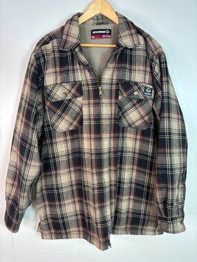 Wolverine Shirt Jacket Mens XL Brown Black Plaid Fleece Lined Pockets